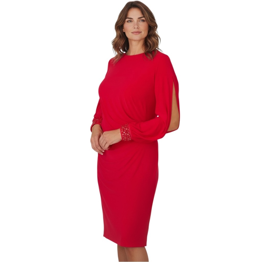 ADRIANNA PAPELL Beaded Cuff Short Dress, Color Hot Ruby, Size 22W